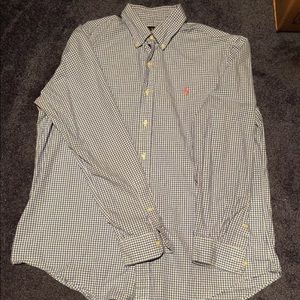 Blue & white plaid polo button down
